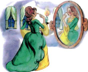 принцесса с длинным носом у зеркала