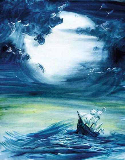корабль в море в бурю в шторм