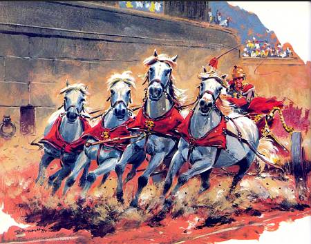 В Древнем Риме на больших ипподромах регулярно проходили состязания колесниц.