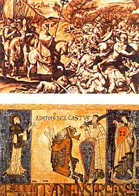 Король Альфонс VIII в бите при Лас-Навас-де-Толоса (вверху) и Король Альфонс II (внизу).