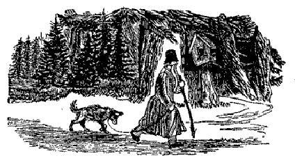 мужик ведет собаку в лес