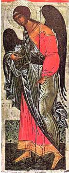 Икона XV в. «Архангел Гавриил» попала в Русский музей из монастыря на Онежском озере в 1957 г.