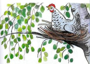 курица курочка в гнезде на дереве