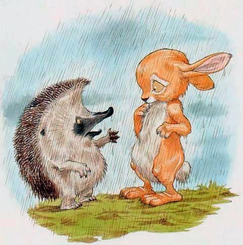 Ёжик и Кролик под дождем