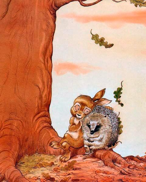 Ёжик и Кролик оснью под деревом