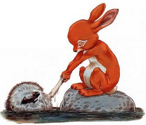 Ёжик и Кролик вытаскивет ежика из воды за лапу