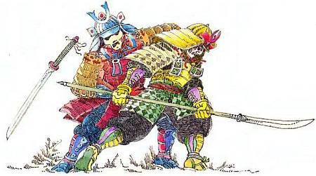 Типичным оружием самураев была алебарда — нагината. Острым, как бритва, стальным клинком можно было не только заколоть противника, но и отсечь ему руки или ноги.