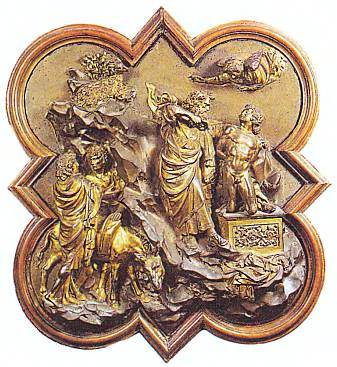 Л. Гиберти. Жертвоприношение Исаака. Фрагмент бронзовых дверей флорентийского баптистерия, 1410
