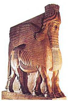 Ассирийский крылатый бык, известняк, около 720 до н. э.