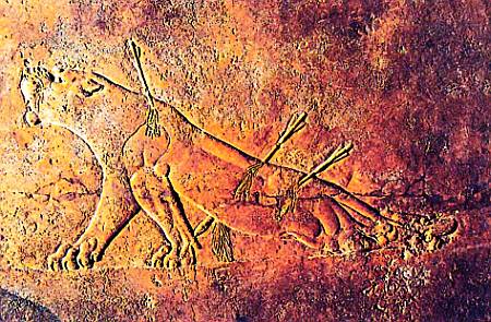 Умирающая львица. Рельеф из дворца Ашшурбанипала в Ниневии (середина VII в, до н. э.)