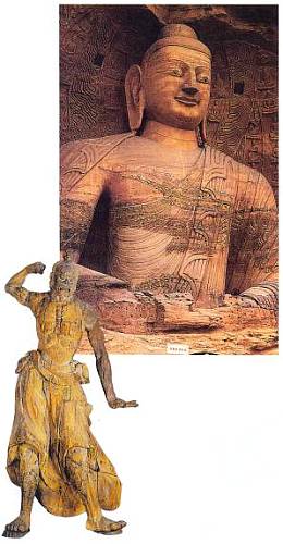 Вверху: Древнеиндийские скульпторы вырезали гигантские статуи Будды прямо в скалах. Внизу: Японский царь-охранитель.