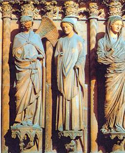 Скульптурные группы Благовещение (слева) и Мария и Елизавета (справа) с южного портала Реймского собора.