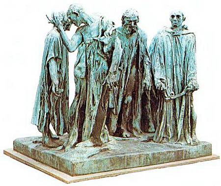 О. Роден. Граждане Кале, бронза, 1884–1888. Скульптурная группа, установленная на площади Кале, напоминает о мужестве и чести его граждан.