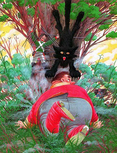 Солдат Орешек привязан к дереву и черный кот