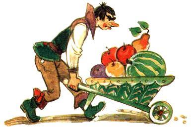 Урфин Джюс и его урожай овощей и фруктов на тачке