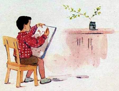 мальчик рисует