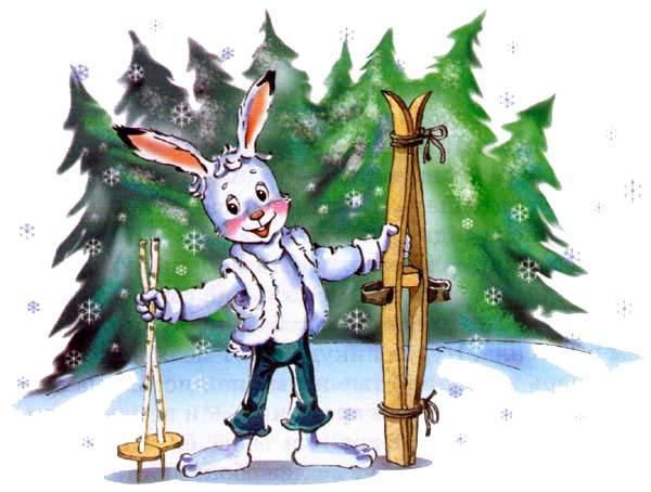 Заяц Коська зимой и лыжи