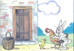 заяц курица утенок у дверей дома